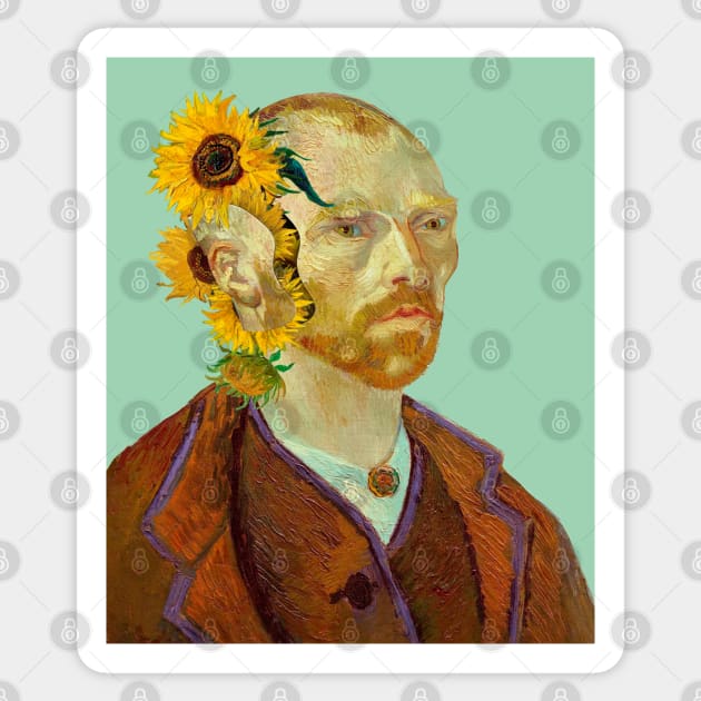 Surreal Symphony: Van Gogh's Sunflowers from a Severed Ear Sticker by ArtOfSilentium